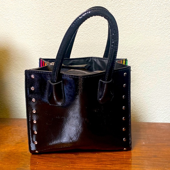 Handbags - Super Cute Black Boxy Handbag Rainbow Colors on Both Sides Non Leather M…